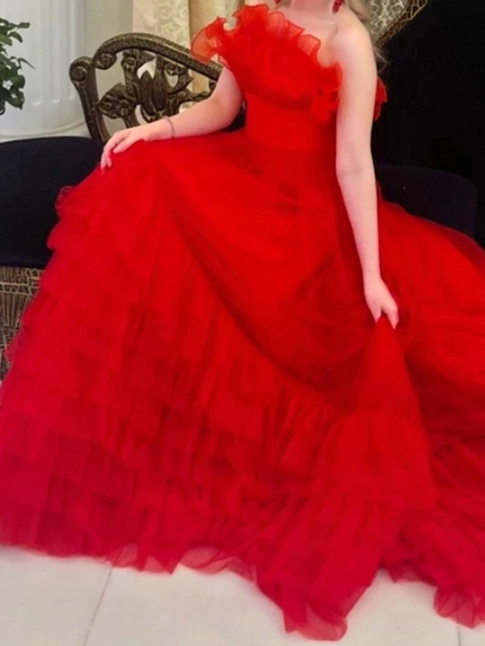 Sherri Hill Rumba Catcher Ruffled Ball Gown in Red